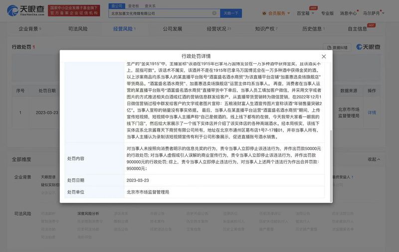 借茅台五粮液高价酒营销 酒水直播间虚假宣传被罚95万