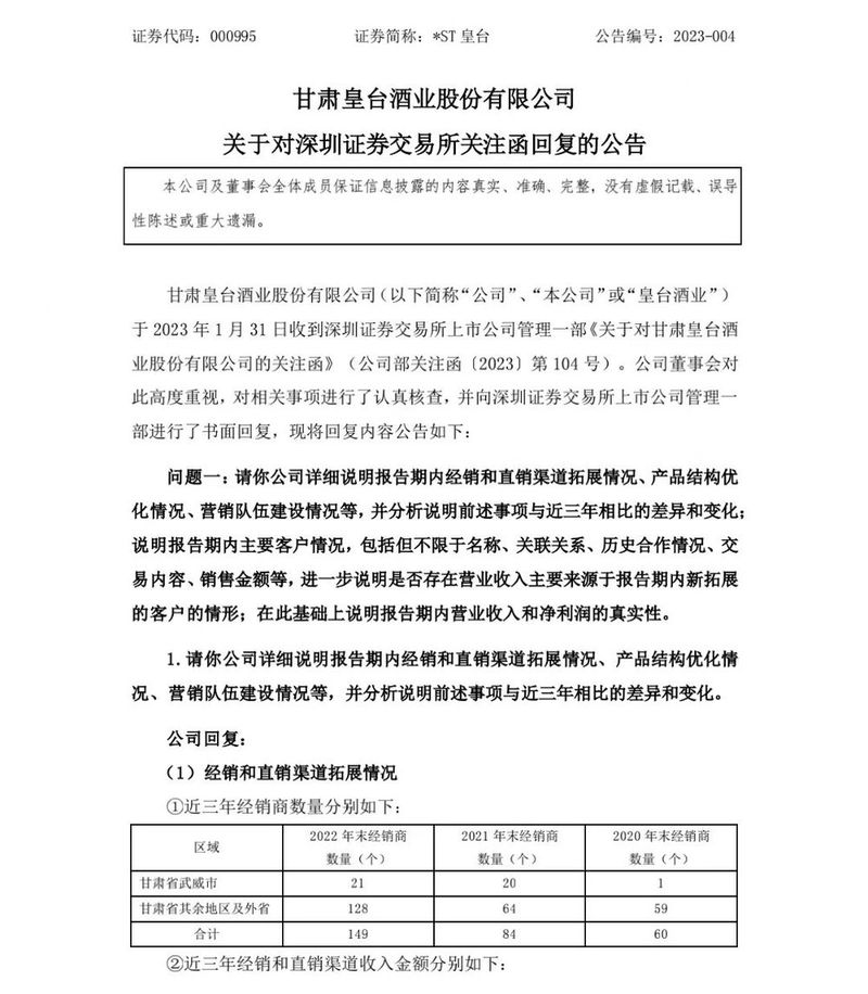皇台酒业回复关注函：消费持续回暖为白酒成长提供更广阔空间